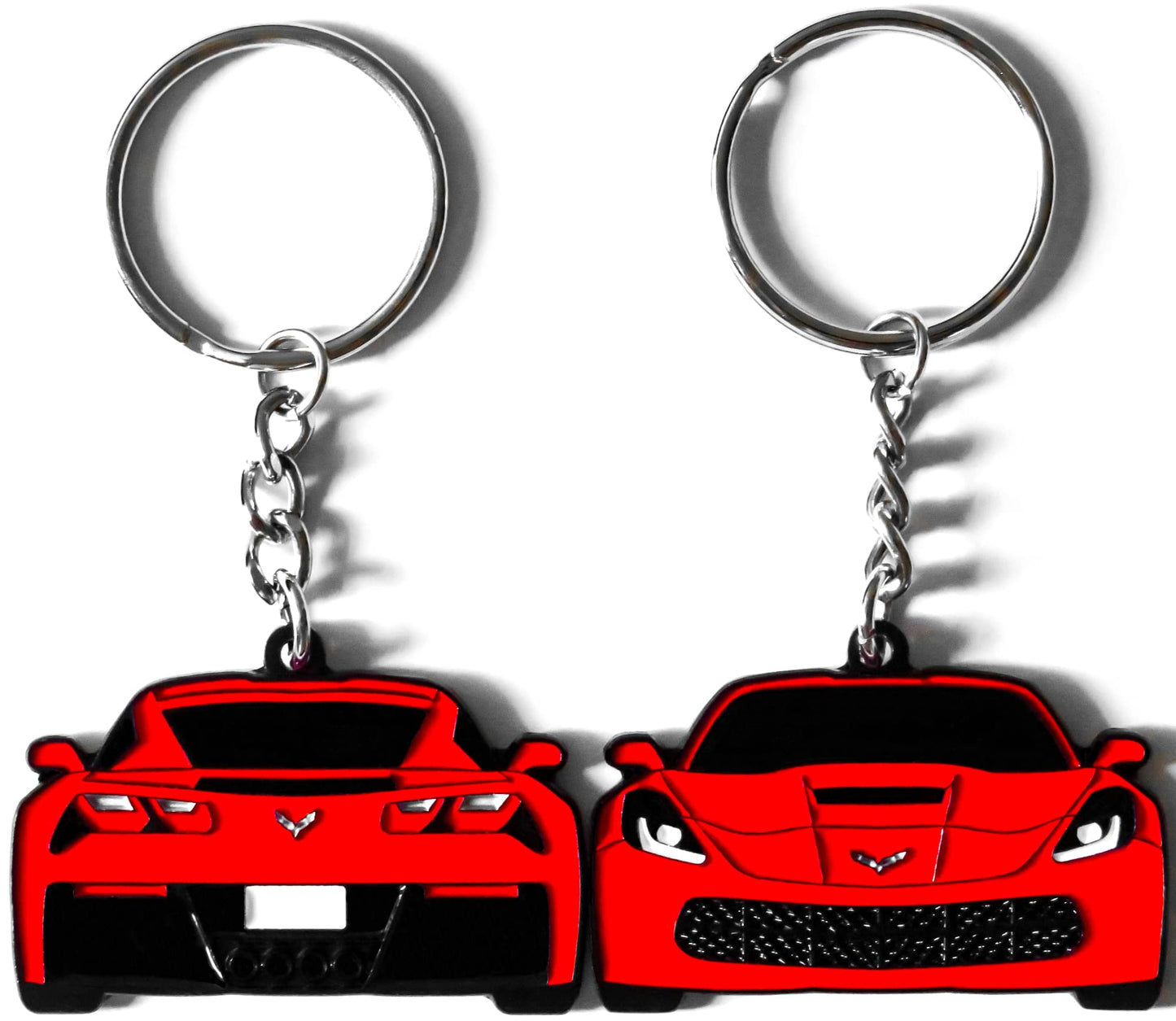 Red Chevrolet Chevy C7 Corvette Stingray Z06 ZR1 Keychain Gift For Car Enthusiasts, Car Guys, Gearheads, Father, Dad, Mother, Mom, Boyfriend, Him, Girlfriend, Her, and more. American muscle car enamel pin patch unique gift idea. Jet tag key ring that fits on a key fob cover for Chevy owners and fans.