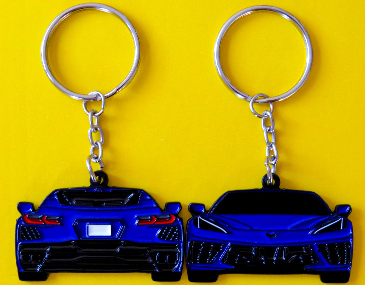 Dark Blue Chevrolet Chevy C8 Corvette Stingray Z06 ZR1 Keychain Gift For Car Enthusiasts, Car Guys, Gearheads, Father, Dad, Mother, Mom, Boyfriend, Him, Girlfriend, Her, and more. American muscle car enamel pin patch unique gift idea. Jet tag key ring that fits on a key fob cover for Chevy owners and fans