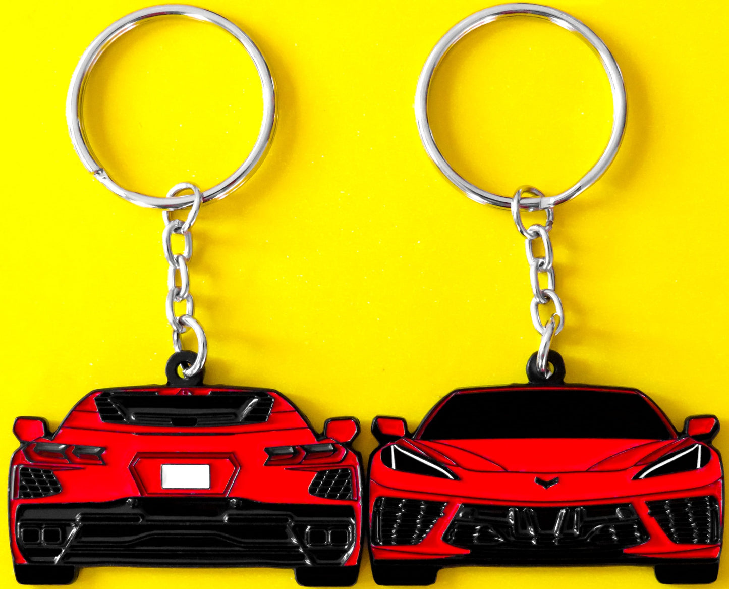 Red Chevrolet Chevy C8 Corvette Stingray Z06 ZR1 Keychain Gift For Car Enthusiasts, Car Guys, Gearheads, Father, Dad, Mother, Mom, Boyfriend, Him, Girlfriend, Her, and more. American muscle car enamel pin patch unique gift idea. Jet tag key ring that fits on a key fob cover for Chevy owners and fans
