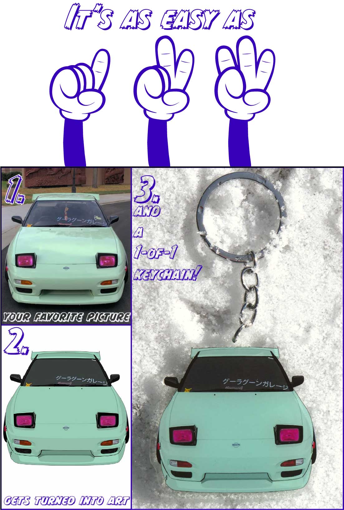 Customised and Personalised JDM Nissan 240SX Key chain Gift For Car Guys