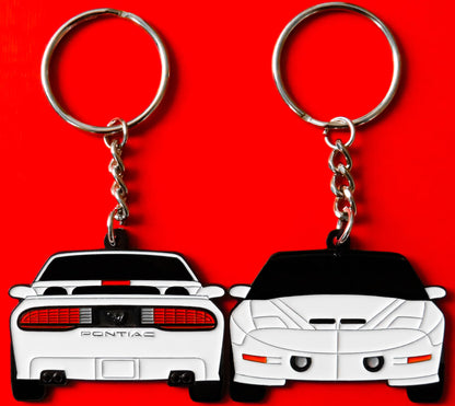 White Pontiac Trans Am WS6 Formula Firebird Keychain Gift For Car Enthusiasts, Car Guys, Gearheads, Father, Dad, Mother, Mom, Boyfriend, Him, Girlfriend, Her, and more. American muscle car enamel pin patch unique gift idea. Jet tag key ring for Pontiac owners and fans. 1993, 1994, 1995, 1996, and 1997