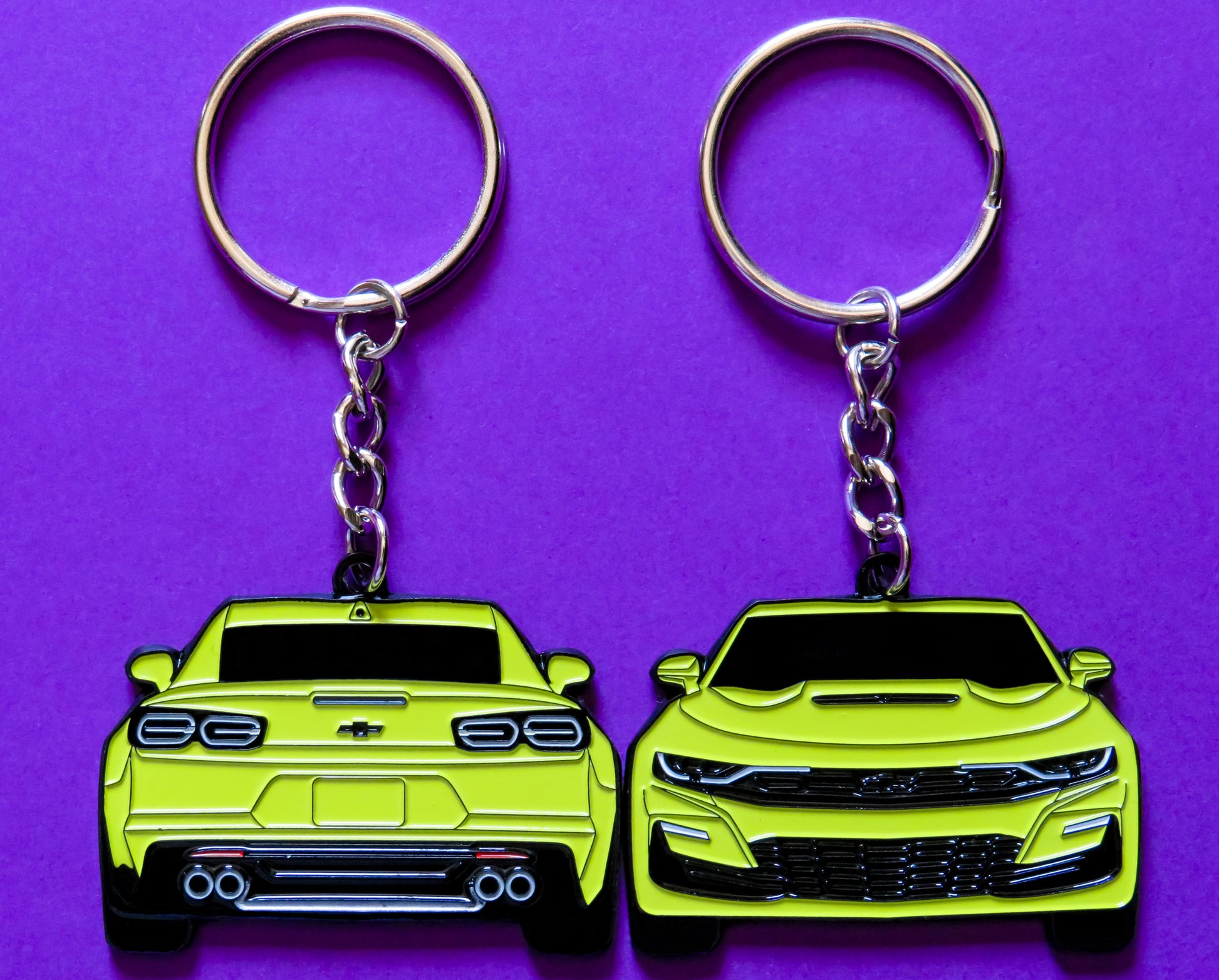 Enamel Keychain Pin Patch Lanyard that fits on a key fob cover For 2020 2021 2022 2023 2024 yellow Chevy Camaro SS RS ZL1 1LE Sixth Generation 6th Gen American muscle car accessories, jet tag, key ring gift ideas for car guys, car enthusiasts, gearheads, father, mother, dad, mom, him, her, boyfriend, girlfriend and more.