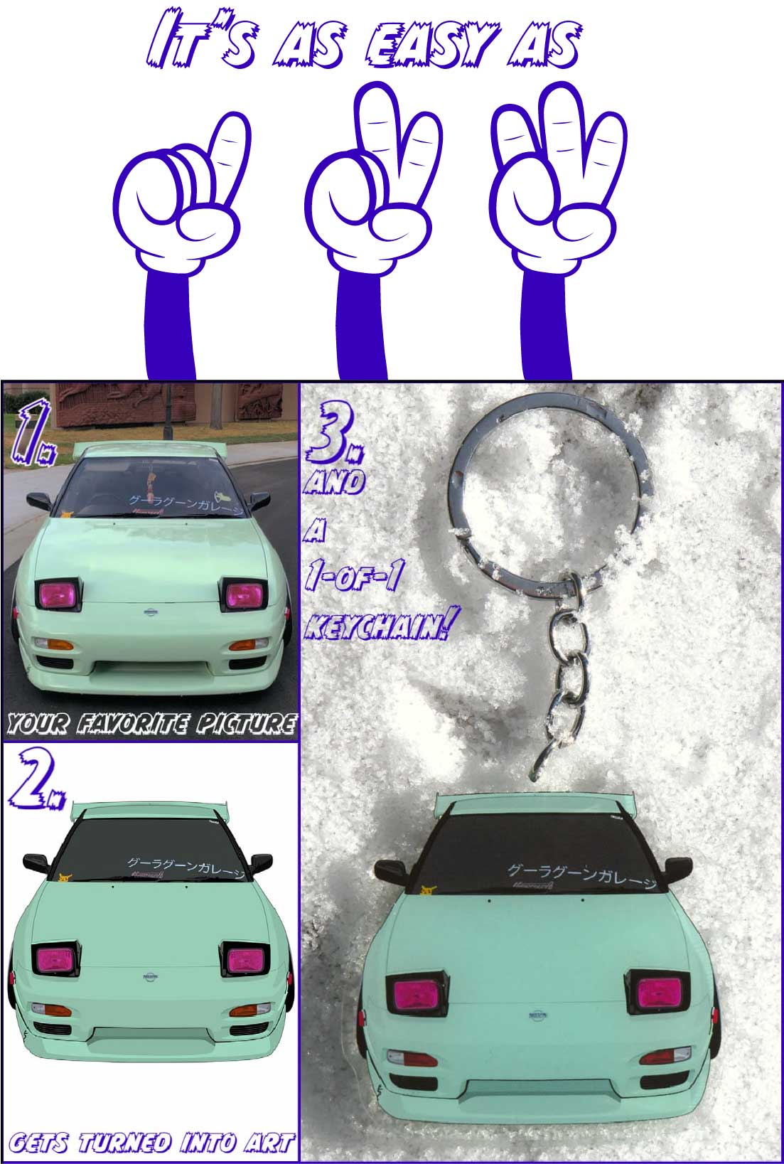 Customised and Personalised JDM Nissan 240SX Key chain Gift For Car Guys